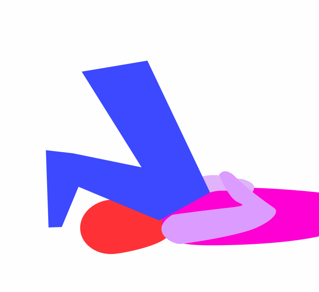 Illustration Kniefixierung am Nacken in Rückenlage mit gefesselten Händen