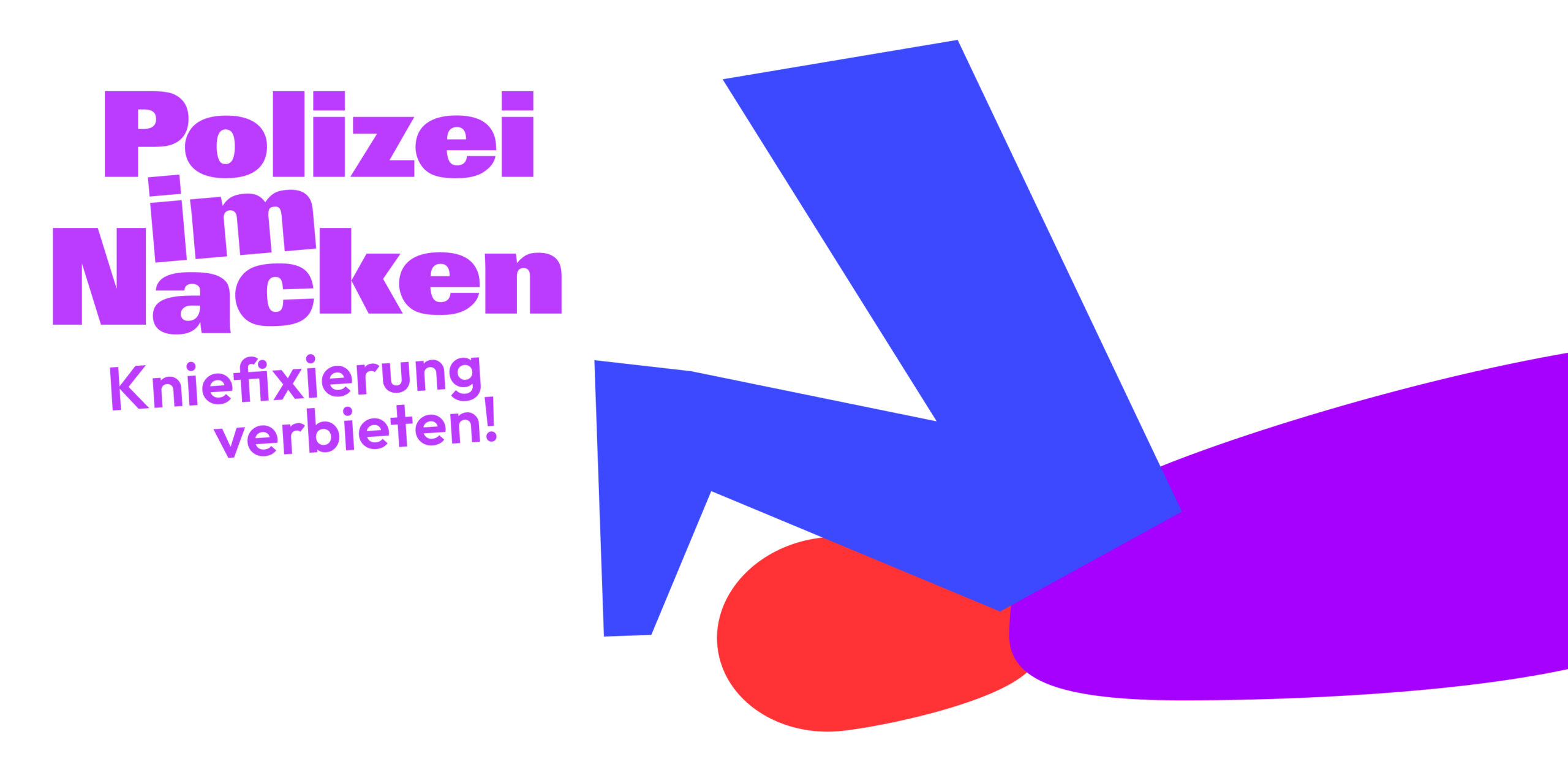 Polizei im Nacken – Kniefixierung Verbieten! Logo und Abstrakte Illustration einer Kniefixierung